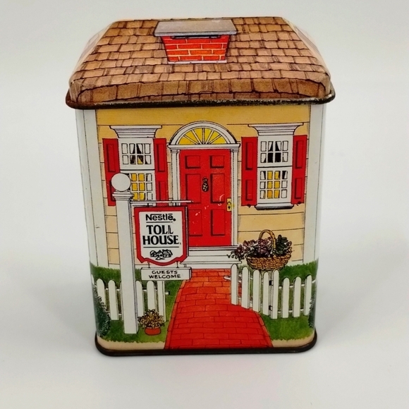 Nestle Tollhouse Metal Tin Container House Red Door Welcome Guest Tiny Can - Picture 1 of 9